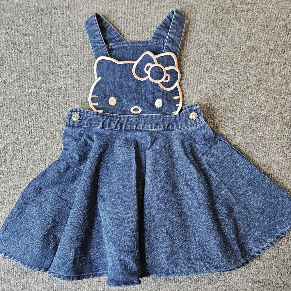 Hello Kitty Toddler Bib Dress‎ Jumper Size 4 Blue Denim